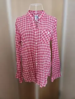 coen 赤と白のチェック長袖シャツ
