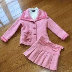 七五三.入学式 美品ツイードスーツ120ピンク シャツのサムネイル