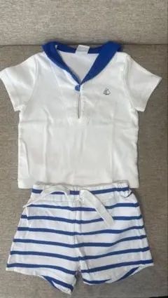 petit bateau セーラー襟 Tシャツとストライプショーツ セット