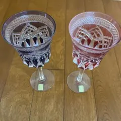 江戸切子、紫.赤のクリスタルグラス 2個セット 最終処分価格