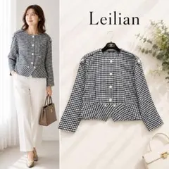 【美品】Leilian　チェック柄ノーカラージャケット　13+　近年 2026年最新】leilian 季節感：秋 レディース ノーカラージャケットの