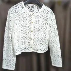 Dazy ホワイト レース編み カーディガン Mサイズ