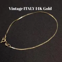 イタリア製 刻印 14K無垢 イエローゴールド チェーンブレスレット 17cm