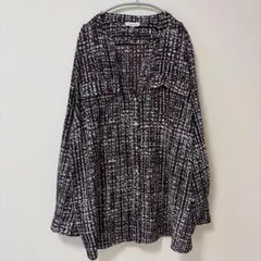 【カルバンクライン】総柄 スキッパーシャツ ブラウス 紫 黒 3X 大きいサイズのサムネイル