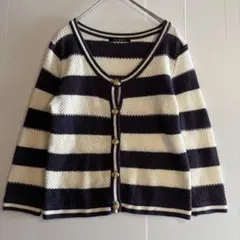 【INGNI】ネイビー・ホワイト　ストライプ カーディガン　サマーニット　M