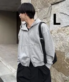 【美品】SINSS ヘビーウェイトダブルジップフーディー （短丈） ライトグレー