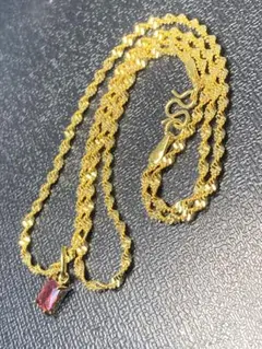 ゴールド ネックレス 赤エメラルドカット　純金鍍金24kgp ジルコニア