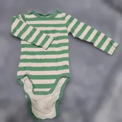 H&M 緑と白のボーダー ロンパース 長袖 12ヶ月 70cm程度