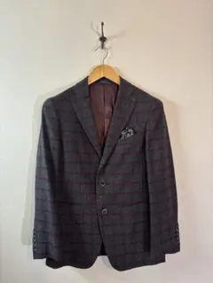 breganze グレー 赤 チェック テーラードジャケット