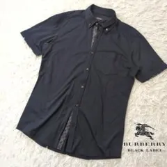 バーバリーブラックレーベル　半袖シャツ　ノバチェック　ネイビー　サイズ2