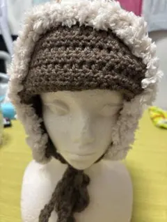 フライトキャップ　ニット帽　ブラウン ピンク　レディース