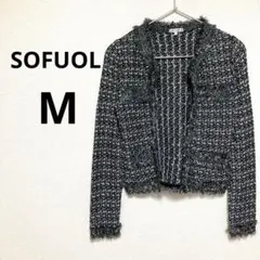 ＊ソフール ノーカラージャケット ツイード柄 入学式 フォーマル 黒 日本製M