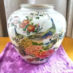 九谷連山 金襴手花詰扇面楼閣山水図 大花瓶61㎝ 色絵金彩 飾壺 古美術 骨董品 九谷連山 金襴手花詰扇面楼閣山水図 大花瓶61㎝ 色絵金彩 飾壺 古美術