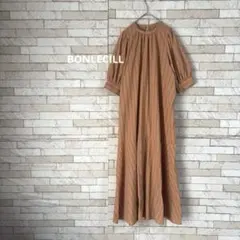 BONLECILL ボリュームスリーブ ストライプ マーメイドワンピース