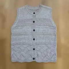 【週末SALE】柄編みニットベスト レディースM グレージュ vintage