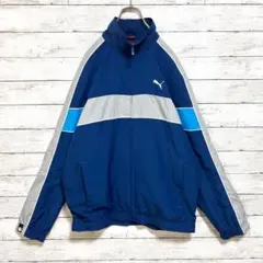 【超レア！】PUMA 希少 トラックジャケット レトロ くすみブルー 薄手 刺繍