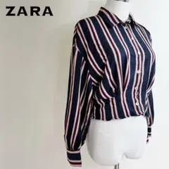 ZARA TRF ザラティーアールエフ ストライプ柄クロップドシャツ