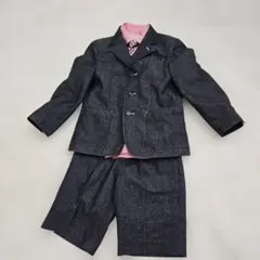 美品　男の子スーツ　デニム調　セットアップ　ネクタイ　シャツ　入学　卒園