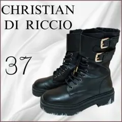 CHRISTIAN DI RICCIO 厚底ブーツ 37 黒 金具ベルト
