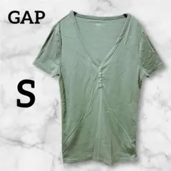 GAP ギャップ　レディース　カーキVネック　半袖Tシャツ【S】シンプル　海外