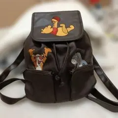 【美品】ウィニー・ザ・プー 刺繍入り バックパック ダークブラウン PVC 軽量