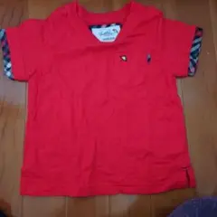 赤 ポケット付き Tシャツ チェック柄袖