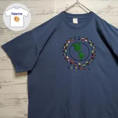 地球アース　グアテマラ　ハンド刺繍　海外古着　くすみブルー　3XL　ビッグサイズのサムネイル