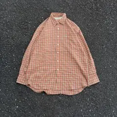 90s ENYCE レーヨンシャツ マドラスチェック 長袖 オレンジ メンズ