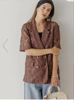 新品タグつき⭐︎ ベイフロー ハーフスリーブレースジャケット 完売色 ブラウンのサムネイル