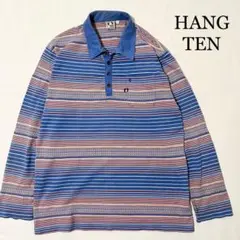 HANG TEN ハンテン 刺繍ロゴ ボーダーポロシャツ ロングスリーブ L