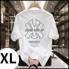 【再入荷】Tシャツ　メンズ　白　ストリート　XL　ユニセックス　ヒップホップ