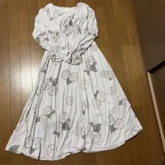 花柄長袖パッド付きロングワンピース ジェラートピケ