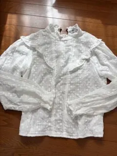 ZARA ホワイト フリル長袖ブラウス M