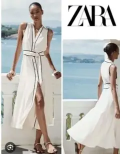 即完売✨️　ZALA　ザラ　ドット柄　爽やか　シャツワンピース　旅行　お出かけ