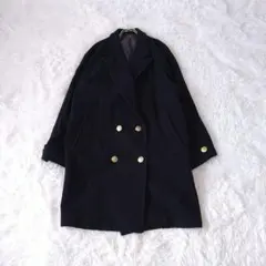 ダブルブレスト ウールコート金ボタン11エンブレムボタンネイビー