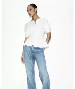 ZARA リブニットペプラムトップス S - メルカリ