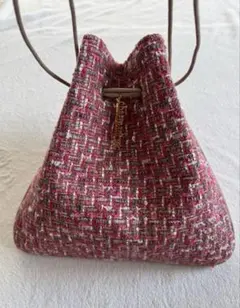 美しいデザイン♡Charmantsac♡ツイード巾着型ハンドバッグ♡ピンク系