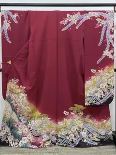 K437☆色掛下・引き振袖（刺繍/あずき色系☆個人差着用可能結婚式舞台 