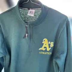 MLB オークランド・アスレチックス 刺繍ロゴ,ハーフジップ スウェット M