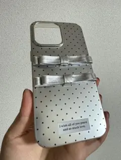 ドット柄シルバーiPhone 15pro Maxケース