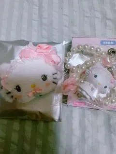 チャーミーキティ ヘアクリップ　ストラップ　ホワイトフリルデザインシリーズ