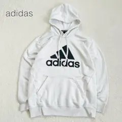【アディダス】フーディー パーカー 長袖 ロゴプリント スポーティー 白【L】