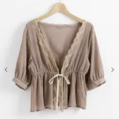 MAJESTIC LEGON ブラウン レース付きカーディガン