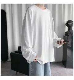白　L メンズ 長袖 オーバーサイズ Tシャツ 無地 シャツ ロンT 綿