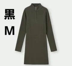 GU「ハーフジップミニワンピース黒M」ジーユー ニットワンピのサムネイル