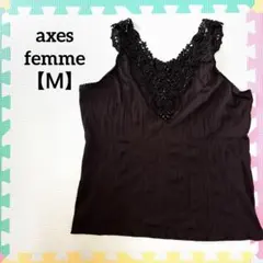 axes femme【Ｍ】ブラック レース装飾 タンクトップ ビーズ刺繍 キャミのサムネイル