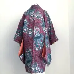 アンティーク長羽織　縮緬　身丈90cm しつけ糸付　美品　正絹　縮緬　N3-31