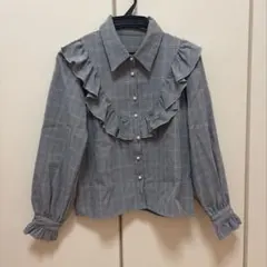 INGNI フリルチェック 長袖ブラウス パールボタン