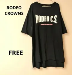 RODEO CROWNS　 ブラック ロング丈Tシャツ オーバーサイズFREE