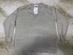 オペークドットクリップ　長袖Vネックニット　白・ライトグレー 銀ラメ　M